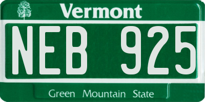 VT license plate NEB925
