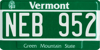 VT license plate NEB952