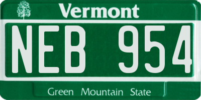 VT license plate NEB954