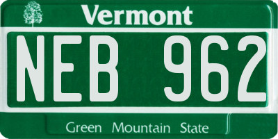VT license plate NEB962