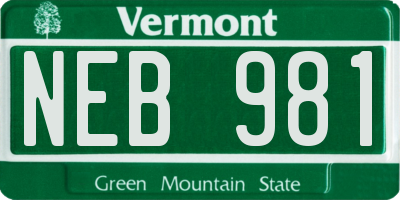 VT license plate NEB981