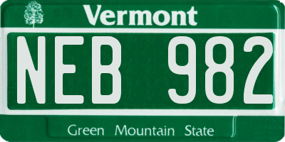 VT license plate NEB982