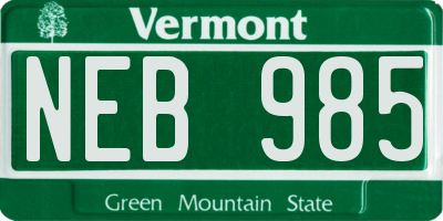 VT license plate NEB985