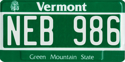 VT license plate NEB986