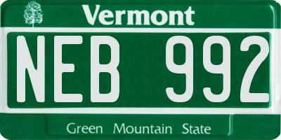 VT license plate NEB992