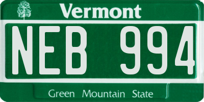 VT license plate NEB994