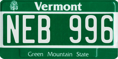 VT license plate NEB996