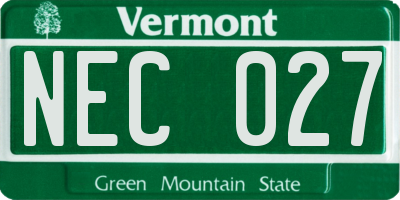 VT license plate NEC027