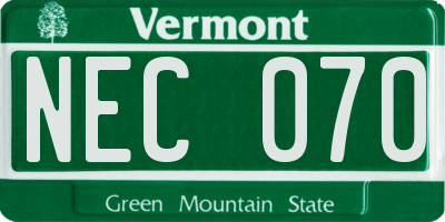 VT license plate NEC070
