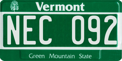 VT license plate NEC092