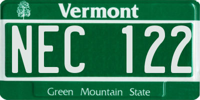 VT license plate NEC122