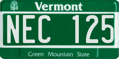 VT license plate NEC125