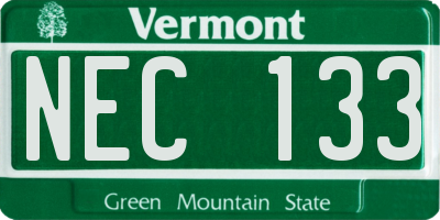 VT license plate NEC133