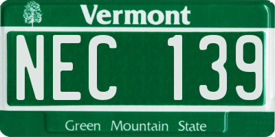 VT license plate NEC139
