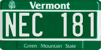 VT license plate NEC181