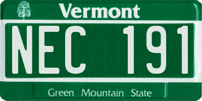 VT license plate NEC191