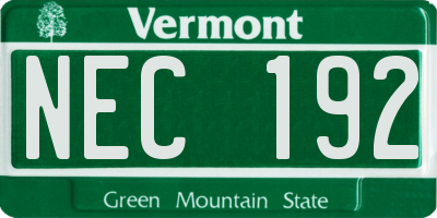 VT license plate NEC192