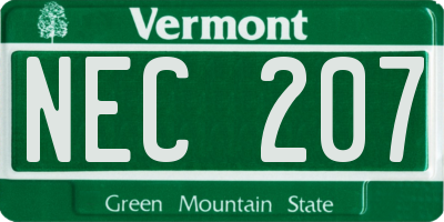 VT license plate NEC207