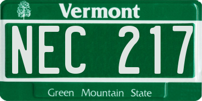 VT license plate NEC217
