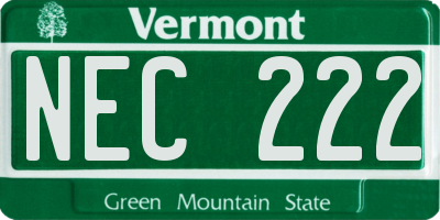 VT license plate NEC222