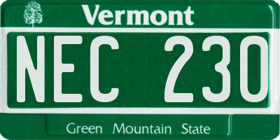 VT license plate NEC230