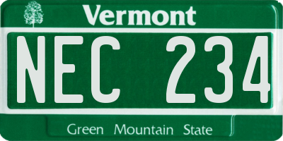 VT license plate NEC234