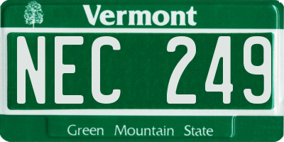VT license plate NEC249