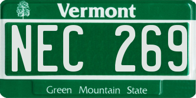 VT license plate NEC269