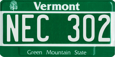 VT license plate NEC302