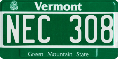 VT license plate NEC308