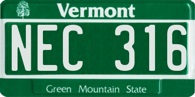 VT license plate NEC316