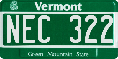 VT license plate NEC322