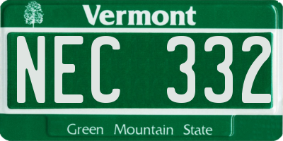 VT license plate NEC332