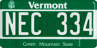 VT license plate NEC334