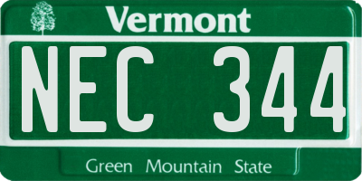 VT license plate NEC344