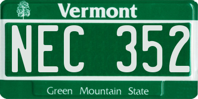 VT license plate NEC352