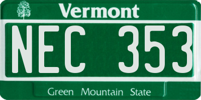 VT license plate NEC353