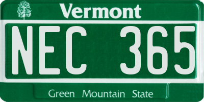 VT license plate NEC365