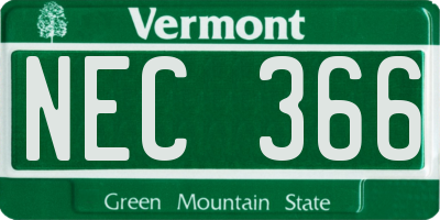 VT license plate NEC366