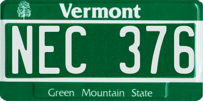 VT license plate NEC376
