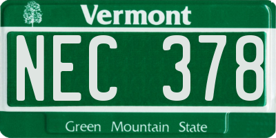 VT license plate NEC378