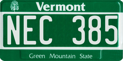 VT license plate NEC385