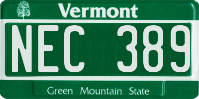 VT license plate NEC389