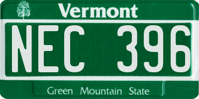 VT license plate NEC396