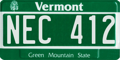 VT license plate NEC412