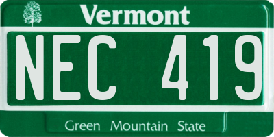 VT license plate NEC419