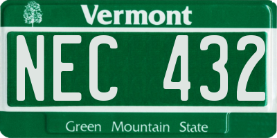 VT license plate NEC432