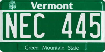 VT license plate NEC445
