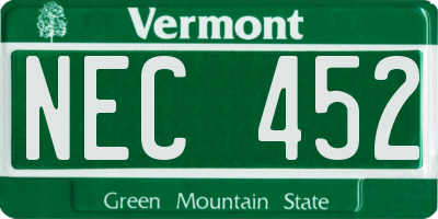 VT license plate NEC452