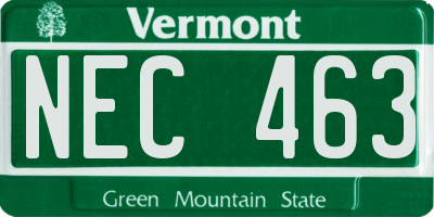 VT license plate NEC463